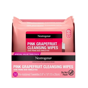 Refresh and Revitalize Your Skin with Neutrogena Oil-Free Facial Cleansing Makeup Wipes - Pink Grapefruit Infused! Say Goodbye to Acne and Hello to a Clear Complexion - Twin Pack, 50 Ct!