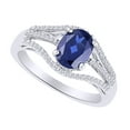 thumbnail image 2 of AFFY Oval Cut Simulated Blue Sapphire,White Cubic Zirconia Solitaire Ring In 10k White Gold (0.2 cttw) Ring Size-10, 2 of 2