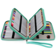 thumbnail image 4 of Estuche para lápices de colores de piel sintética con compartimentos, prácticos estuches grandes para lápices de acuarela, lápices normales, color verde, 4 of 5