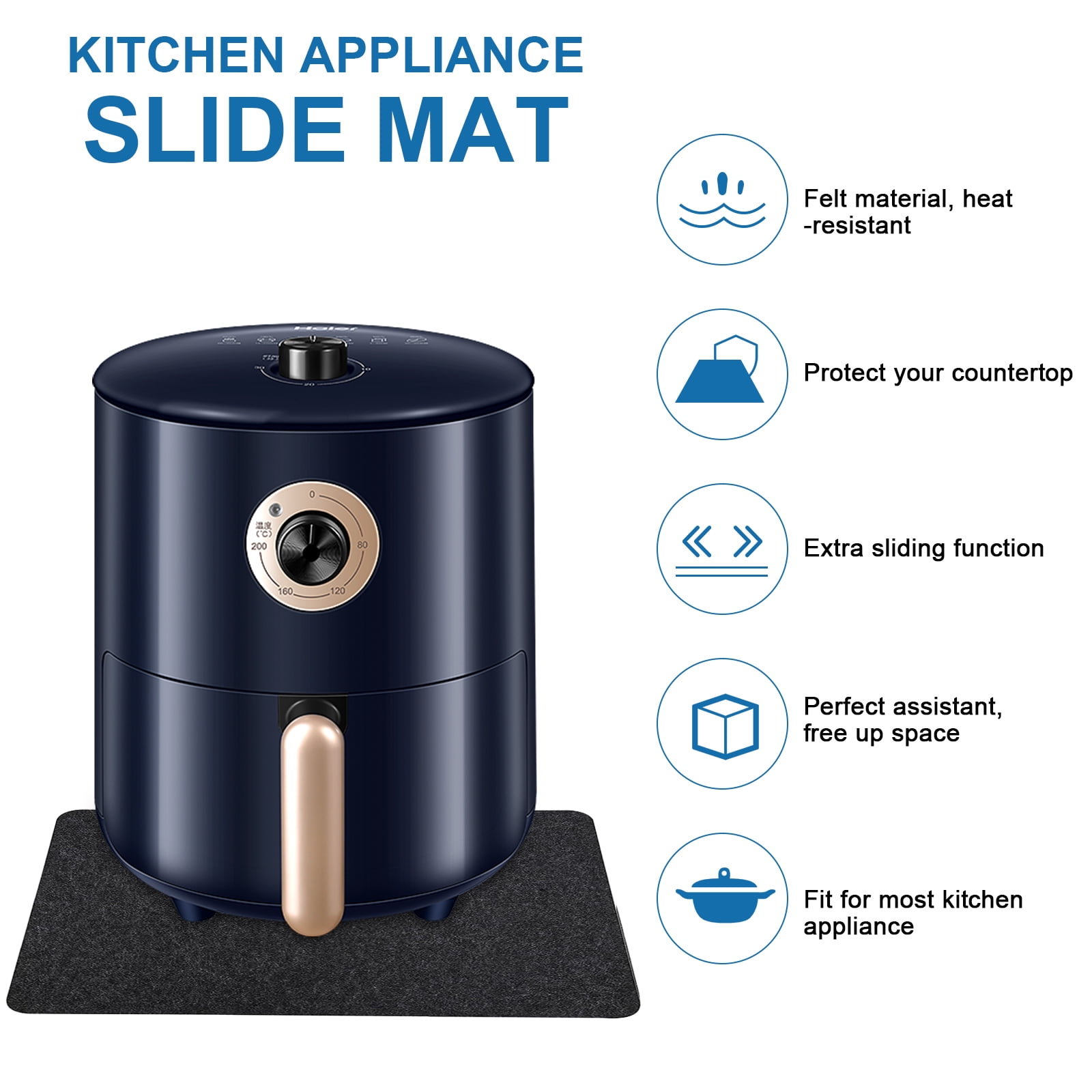 CHAMAIR Felt Kitchen Appliances Slide Mat Heat-resistant Stand Mixer Moving  Pad (2pcs) 