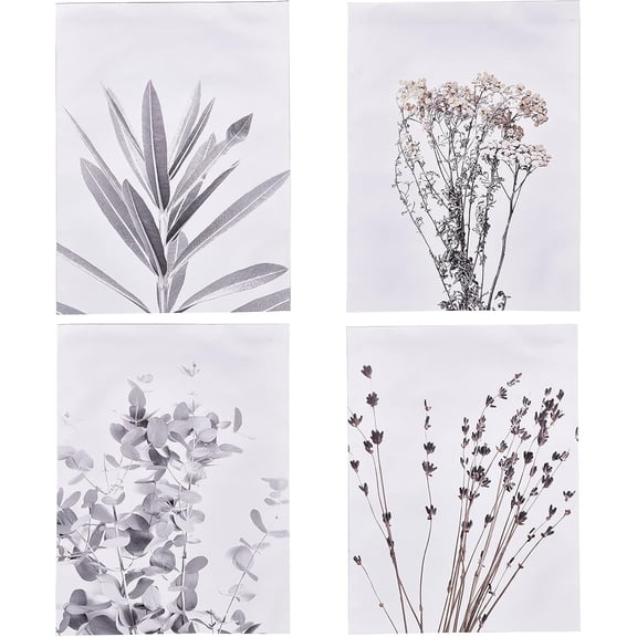 4 Styles Canvas Plant Wall Decor Nature Poster Set Minimalist Botanical Wall Art Paintings Decorations Plants Rustic Modern Artwork for Bedroom Kitchen Classroom Playroom 11.8 x 15.7inch Mixed Color