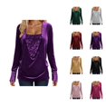 thumbnail image 1 of Hauts Scintillants pour Femmes Printemps 2026 Mode Y2K Manches Longues Col en V Velours Ample Patchwork T-Shirts Tenue Rave, 1 of 8