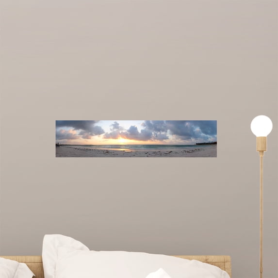 Panoramic Caribbean Beach Sunrise Wall Mural by Wallmonkeys Peel and Stick Graphic (18 in W x 4 in H) WM308371