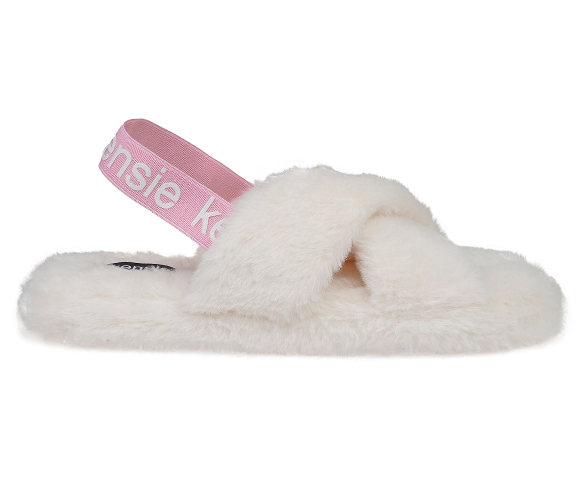 Kensie Women's Cute Cross Strap Faux Fur Slippers with Elastic Back Strap -  Walmart.com