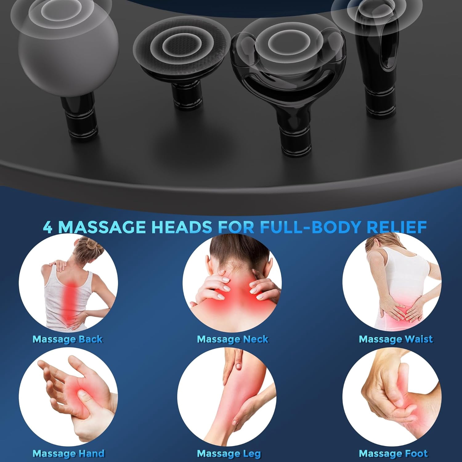 BINXALIN Deep Tissue Massage Gun with Extension Handle, 2-in-1 Detachable Percussion Massager for Full Body Pain Relief