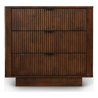 Carla Mid Century Modern Solid Wood Walnut Nightstand with 3 Drawers