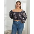 thumbnail image 3 of ebukurty Plus Size Long Sleeve Shirts Black Printed Off Shoulder T-shirt, Sizes 1XL-4XL, 3 of 7