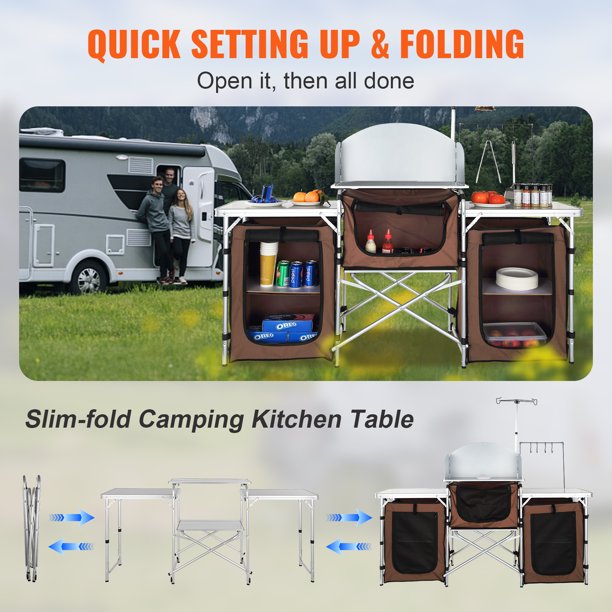 Table Extérieur Aménagée Cuisine Camping Pliable LZQ Avec Armoires - Table Outdoor Pare-vent 146cm Sac Transport Inclus Cuisine Extérieur Armoires Table Extérieur Aménagée Cuisine Camping Pliable LZQ Avec Armoires - Table Outdoor Pare-vent 146cm Sac Transport Inclus Cuisine Extérieur Armoires