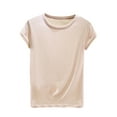 thumbnail image 2 of Shirts for Women under $10 Short Sleeve Round Neck Summer Casual Solid Color Loose Blouses Pink L, 2 of 6