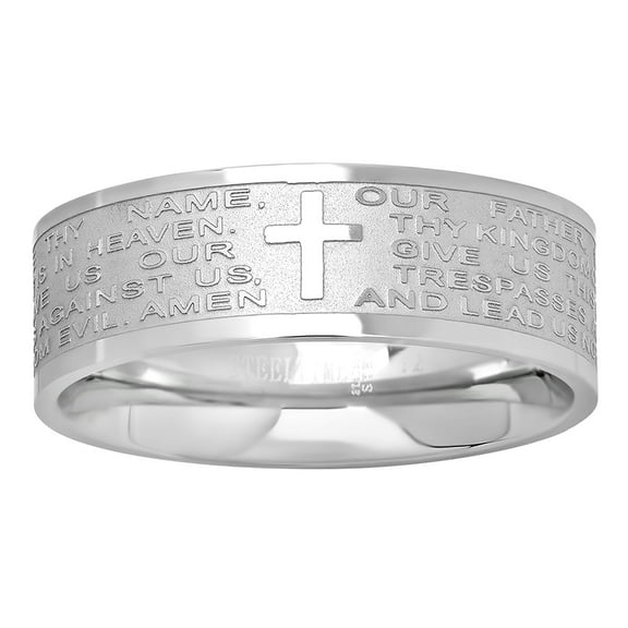 Stainless Steel Mens Lords Prayer Cross Religious Comfort-fit Band Ring Size 6 Wedding Band for Men