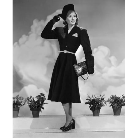 Brown Gator Print Remember The Night Barbara Stanwyck In A Dark Green Suit By Edith Head With Dark Brown Alligator Bag And Shoes 1940 Photo Print ()