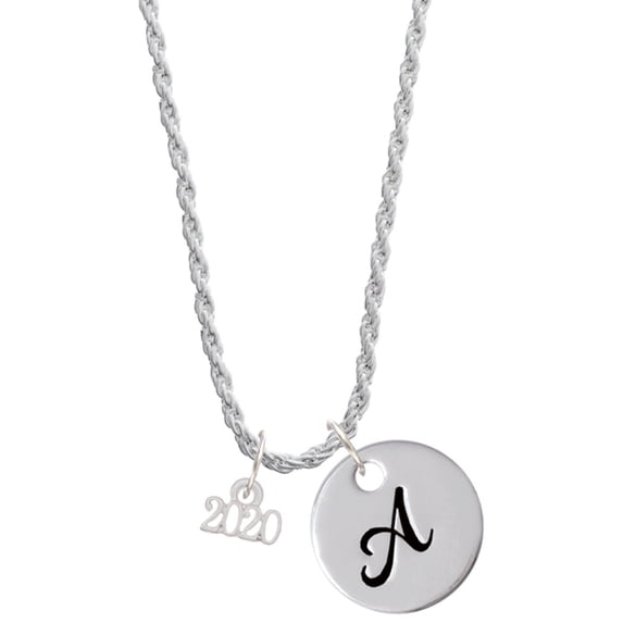 Delight Jewelry Silvertone Mini Year 2020 Silvertone Script Initial Disc - A - Charm Necklace, 20"+3"