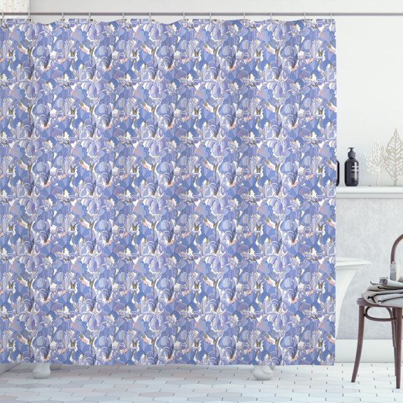Ambesonne Iris Shower Curtain, Jumble Garden Watercolor Flora, 69"Wx84"L, Lavender Blue Peach White