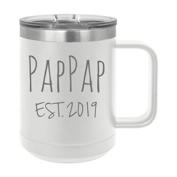 PapPap Est. 2019 Established Stainless Steel Vacuum Insulated 15 Oz Engraved Double-Walled Travel Coffee Mug with Slider Lid