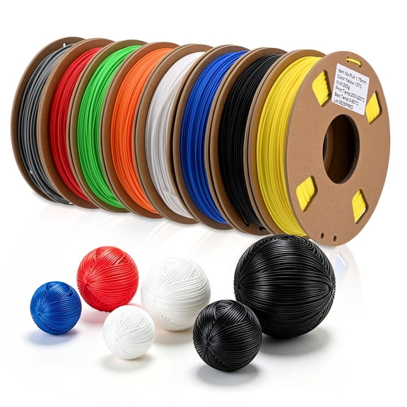 MOTMAX 1.75mm PLA 3D Printer Filament, 8 Pack, 250g Each, 2kg Total, Black White Red Blue Orange Green Yellow Gray