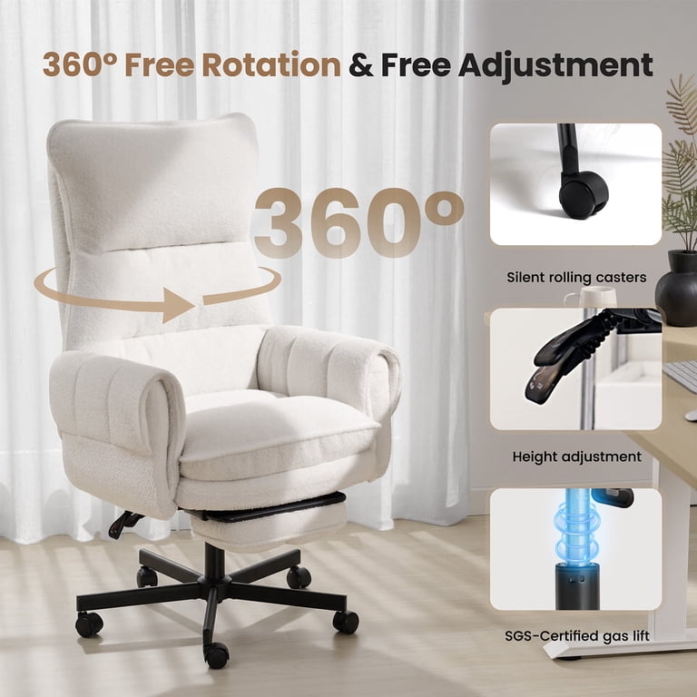 Patbrela Big and Tall Office Chair, Beige Teddy Plush photo 5