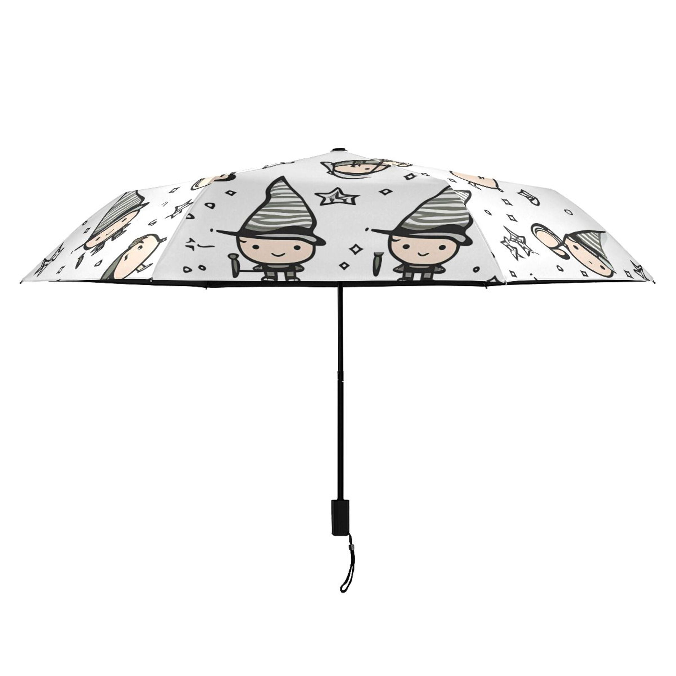 Character with Hat Compact Sun Umbrella Windproof Travel Umbrellas for Rain Strong Portable UV Protection