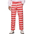 thumbnail image 1 of INSPIRE CHIC Pantalon Imprimé à Losanges pour Hommes Coupe Régulière devant Plat Pantalon Habillé 34 Rouge Blanc, 1 of 5
