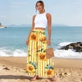 thumbnail image 4 of Womens Hawaiian Print Palazzo Pants Elastic High Waisted Ties Ruffle Hem Wide Leg Beach Pants with Pockets Orange XL, 4 of 5