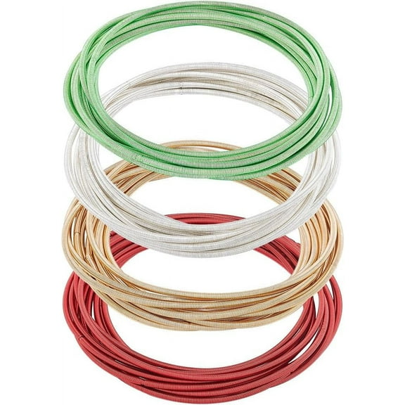 40Pcs 4 Styles Steel Wire Round Snake Chain Stretch Bracelets Set Guitar String Coil Bracelets for Women Mixed Color Inner Diameter: 2-1/4~2-1/4 inch(5.8~5.85cm) 10Pcs/style