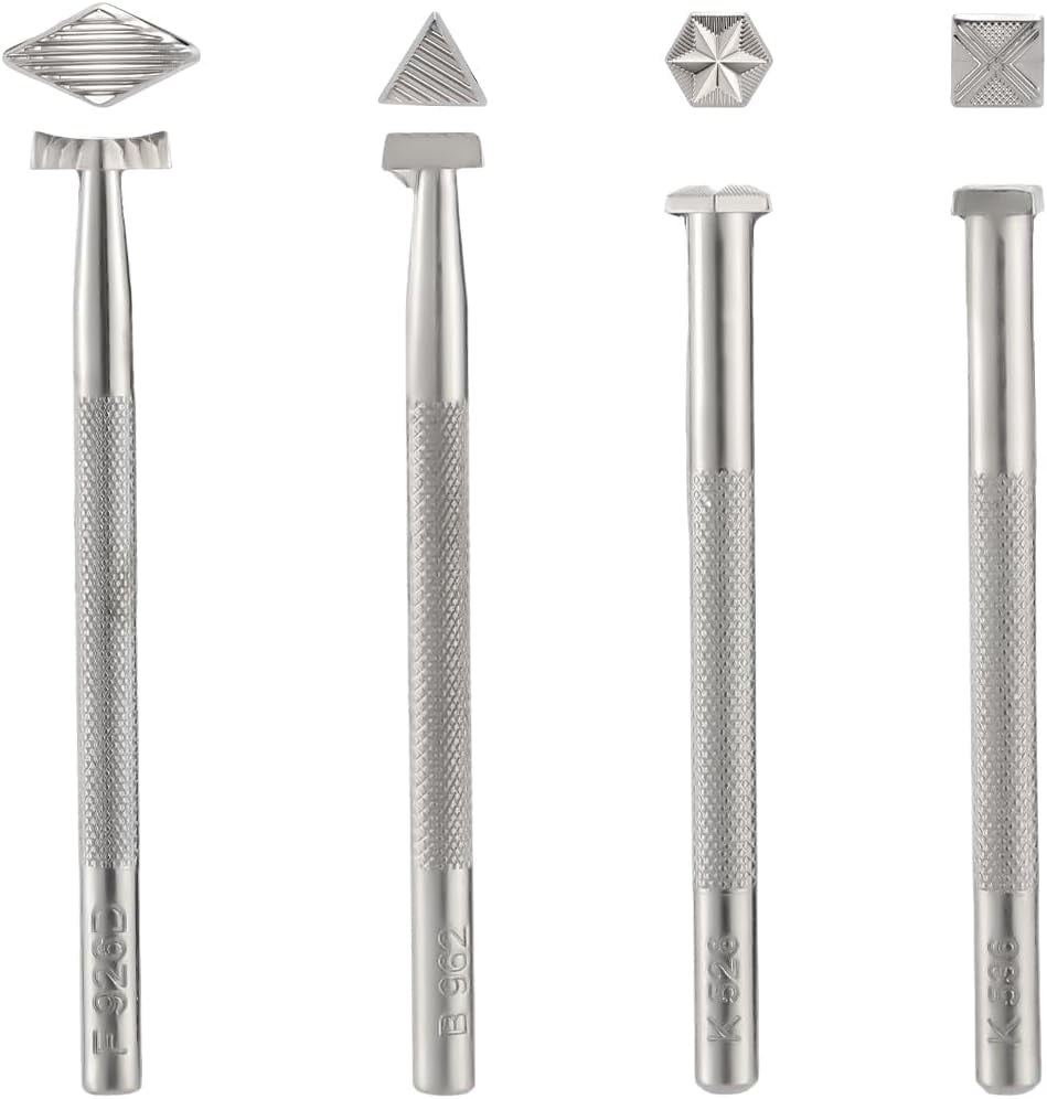 1set 4pcs 4 styles Alloy Leather Carving Embossing Tool Leathercraft Stamps Mixed Shapes 109~120x10~15x8~12.5mm 1pc/style
