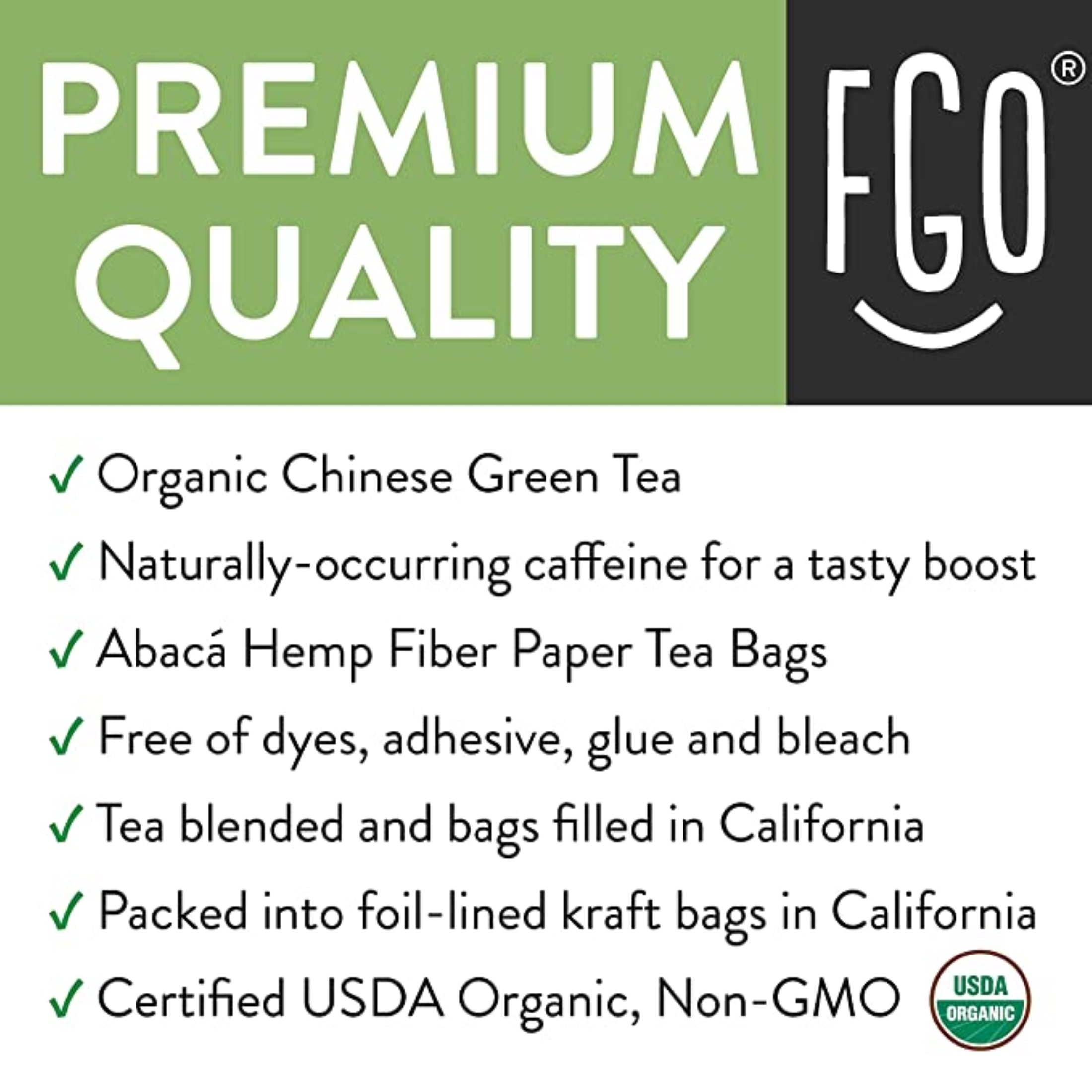 FGO Green Tea, Organic, Eco-Conscious Tea Bags (20 Count)