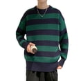 thumbnail image 3 of Suéter grueso de rayas anchas de moda para hombre, suéter de cuello redondo de estilo juvenil de invierno, 3 of 5