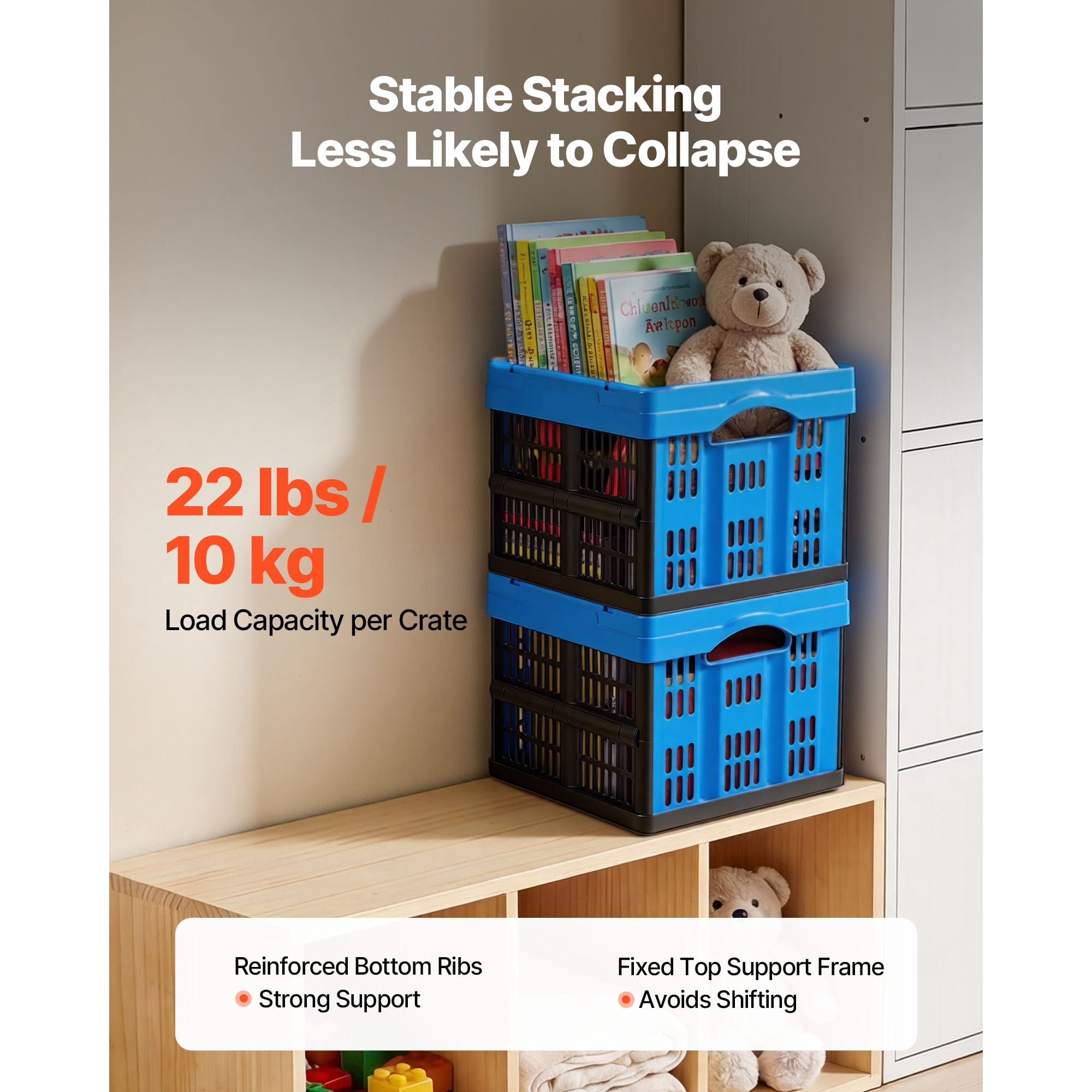 25L Collapsible Storage Bins 3-Pack, Stackable, 22 lbs Capacity, Foldable, with Handles, for Home Organizing Garage Storage