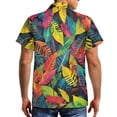 thumbnail image 4 of Garronmavis His and Hers Matching Outfits Colorful Tropical Leaves Mens Button Down Shirt Short Sleeve Shirt and Womens Sleeveless Dress with Pocket Polyester Hawaiian Sundress Size L, 4 of 7