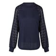 thumbnail image 2 of SWSMCLT Women's Lace Illusion Long Sleeve Shirt Waffle Knit Tshirt Soft Patchwork Fashion Crew Neck Sweatshirt Fall Top Dark Blue 10, 2 of 4