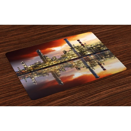 

Industrial Placemats Set of 4 Oil Refinery Petrochemical Industry Water Reflection and Dramatic Sky Twilight Washable Fabric Place Mats for Dining Room Kitchen Table Decor Multicolor by Ambesonne