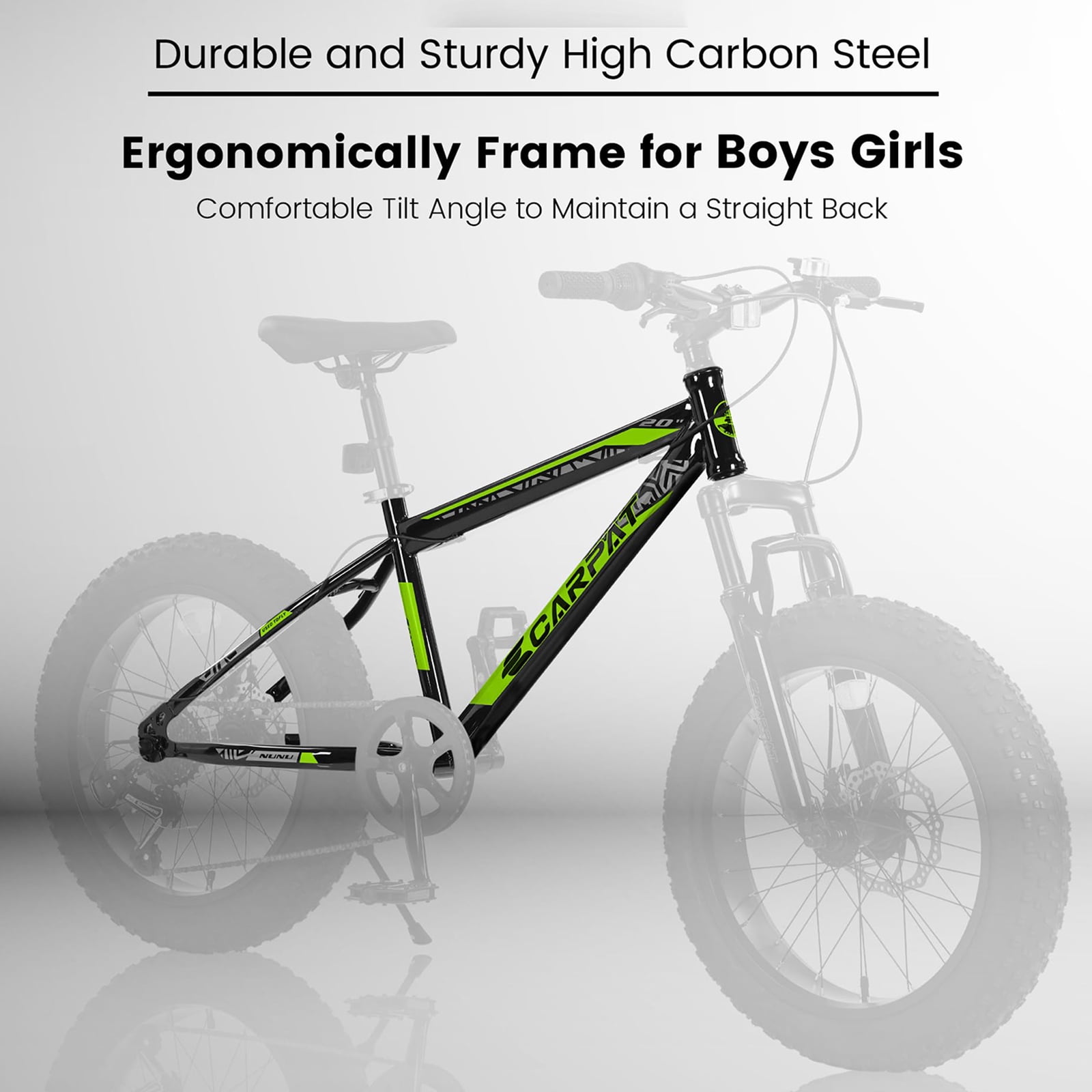 20 Inch Men-Lightweight Fat Tire Bike, High Carbon Steel Frame, Front Suspension, 7-Speed, Ideal for Snow and Off-Road Riding, Green
