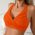 thumbnail image 4 of vigerkar Bikini Tops for Women Knot Front Halter Swimwear Push Up Bathing Suit V Neck Full Coverage Swimsuit Top Only Orange, M, 4 of 6