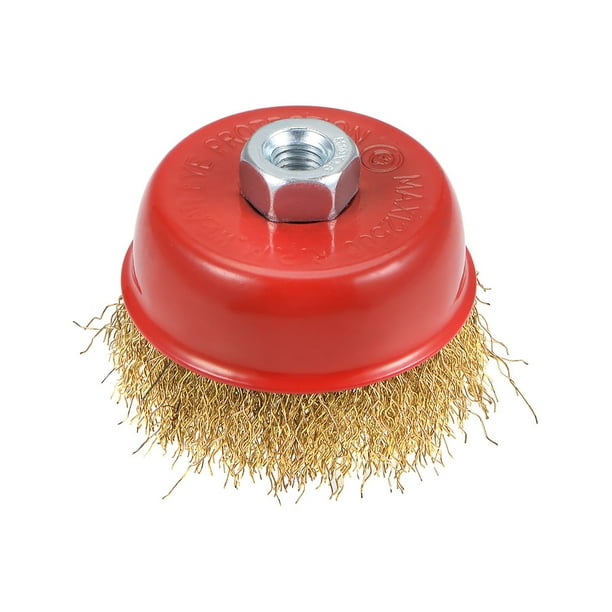 3 Inch Wire Cup Brush Brass Plated Crimped Steel with M10 Threaded Hole