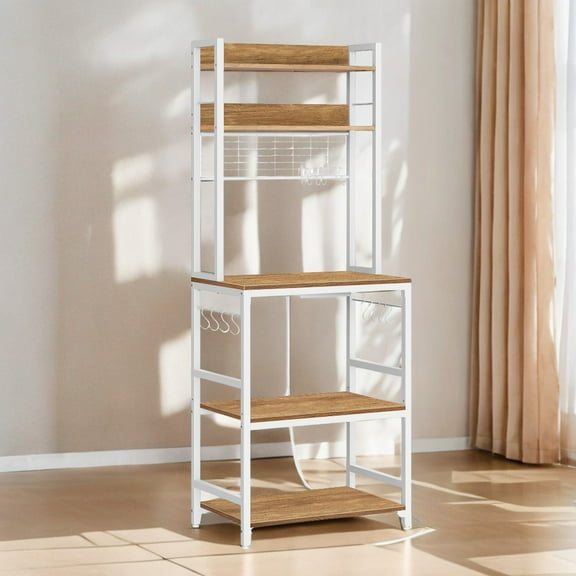 3-Tier Kitchen Hutch Bakers Rack, Microwave Stand with Power Outlet, Adjustable Coffee Bar , Storage Shelf, 15.7 x 23.6 x 66.9 Inches