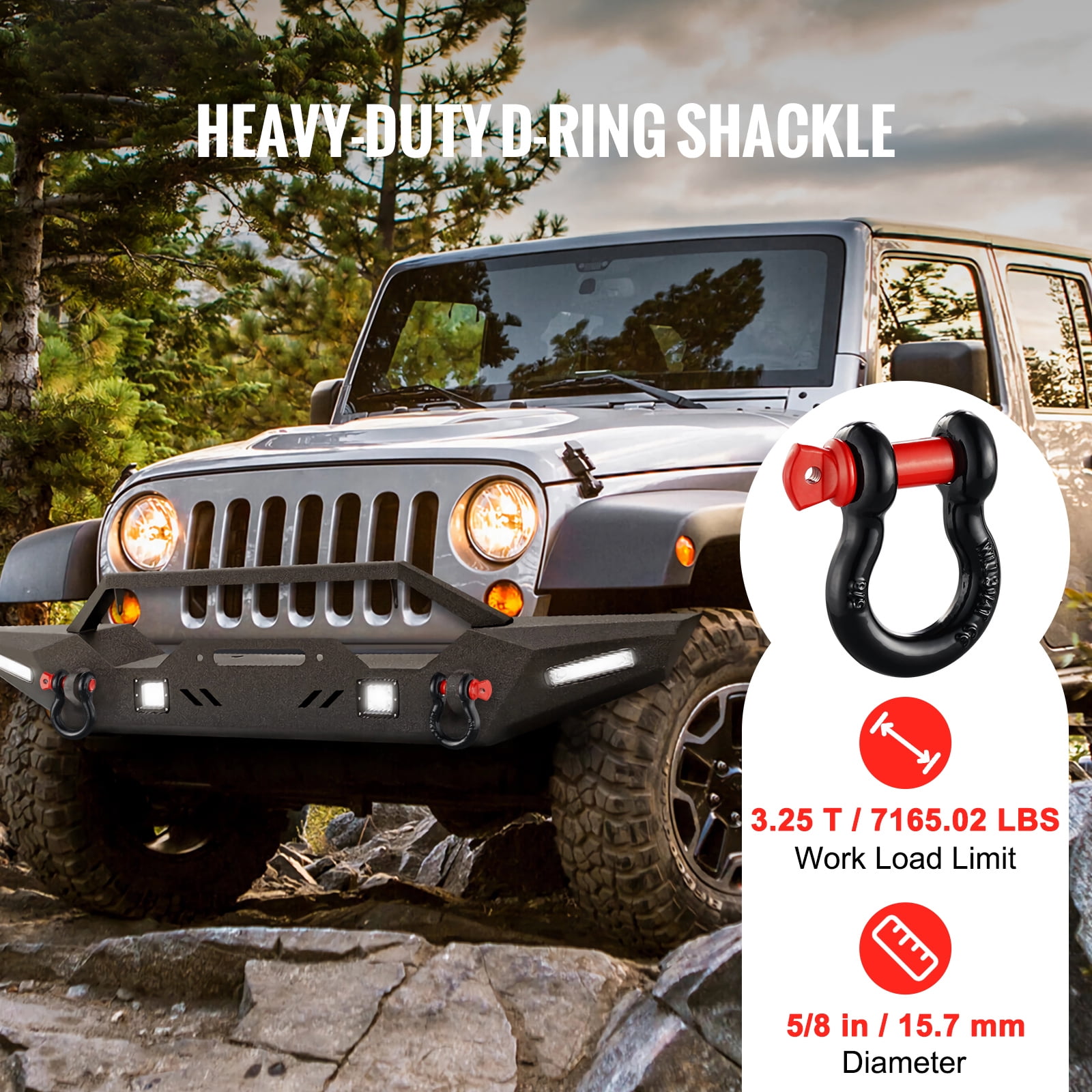 KFFKFF 5/8" D-Ring Shackle, Set of 4 Alloy Steel Shackles with 28660 lbs (13 Ton) Break Strength, 3/4" Screw Pin Included, Robust Off Road Vehicle Recovery Shackle, Towing Gear for Jeep Truck, Black