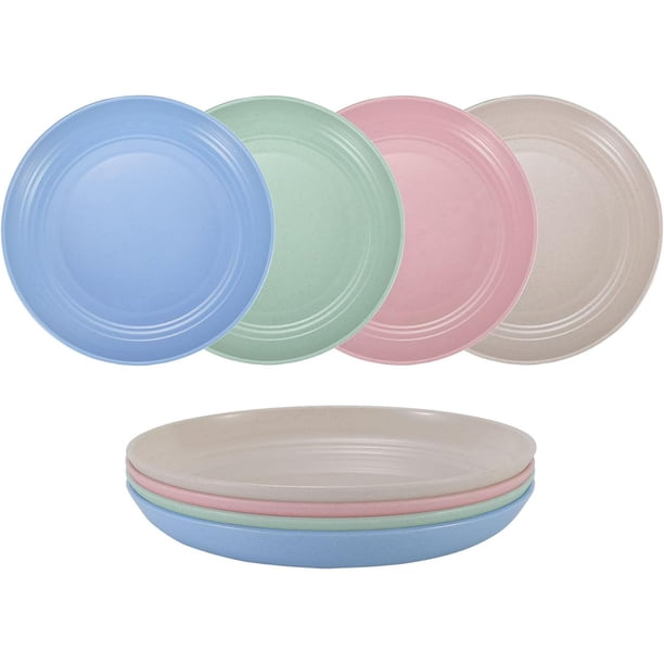 Xiao Hua 4 piezas de plato hondo de paja de trigo de 9,06 pulgadas: apto para microondas, lavable en lavavajillas, plato de plástico resistente que no es frágil, 4 colores
