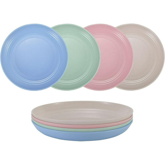 Nvzi 4 platos hondos de paja de trigo de 20 cm (7,87 pulgadas) - aptos para microondas, lavavajillas, de plástico resistente y duradero, 4 colores.