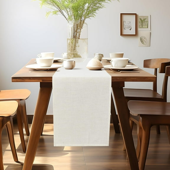 DriftAway Farmhouse Linen Table Runner for Dining Room Rustic Boho 72 Inches Long Solid Color Table Runner for Holiday Party Wedding Table Décor 13"W x 72"L Light Linen