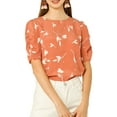 thumbnail image 2 of NOMADIC NOOK Women's 2 Packs Elegant Crew Neck Shirred Sleeve Keyhole Back Floral Blouse, 2 of 6