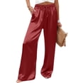 thumbnail image 4 of DeHolifer Women's Pants High Waisted Solid Color Wide Leg Drawstring Flowy Trousers with Pockets Wine XL, 4 of 7
