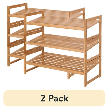 (2 pack) Better Homes & Gardens 3-Tier Bamboo Shoe Rack for Shoe Storage, Holds up to 9 Pairs, 28.66 in Wx 13.18 in Dx 23.8 in H