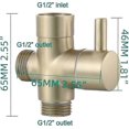 thumbnail image 3 of Dual Shower Head Diverter G1/2" 2-Way Brass Brushed Gold Connector, 3 of 4