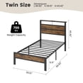 thumbnail image 4 of Bexfil Twin Platform Bed with Charging Station and LED Lights - Wood Headboard Frame with USB Ports and Power Outlet - Noise-Free, No Box Spring Needed, Brown, 4 of 8