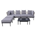 thumbnail image 3 of Glavbiku Modern 6 Seater Patio Sectional Sofa Set with Square Coffee Table Set for Garden, Beige, 3 of 14