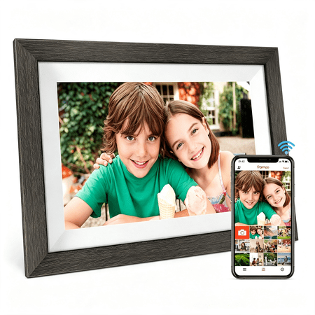 GJX 10.1 Wifi Digital Picture Frame,1280 * 800Ips Hd Cloud Smart Digital Photo Frame 32Gb Storage Wall Mountable Auto-Rotate Easy to Share Photos Or Videos Via App (Wood Frame)