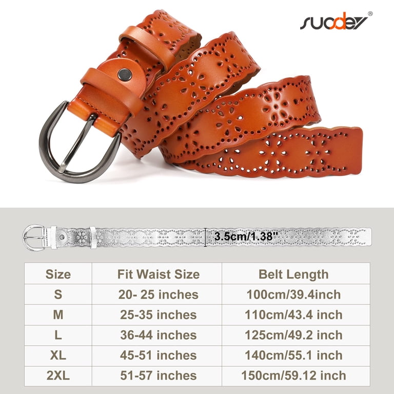 Suosdey Women's Hollow Flower Leather Belt, Brown photo 6