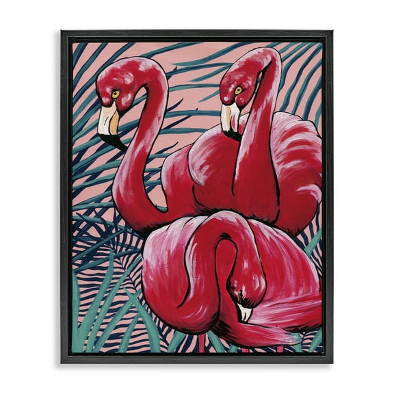 Stupell Industries Tropical Paradise Flamingos Animals Painting Black Floater Framed Canvas Art Print Wall Art, 17 x 21