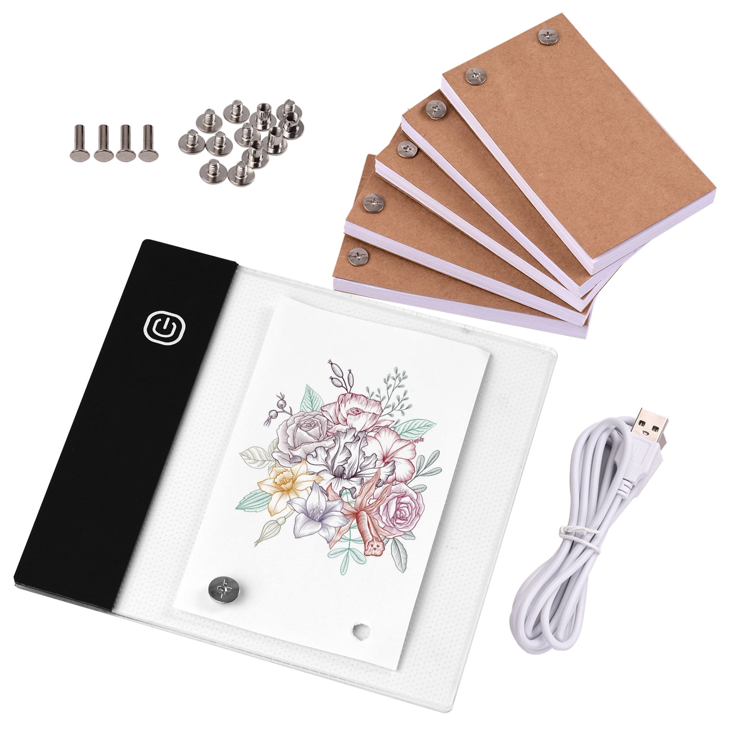 Zwbfu Flip Book Kit with Mini LED Light Pad Hole Design 3 Level Brightness Control Light Box 300 Sheets Animation Paper Flipbook Binding Screws for Children Students Adults Drawing Tracing Sketching f 