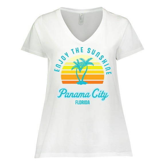 Inktastic Summer Enjoy the Sunshine Panama City Florida in Blue Women's Plus Size V-Neck T-Shirt